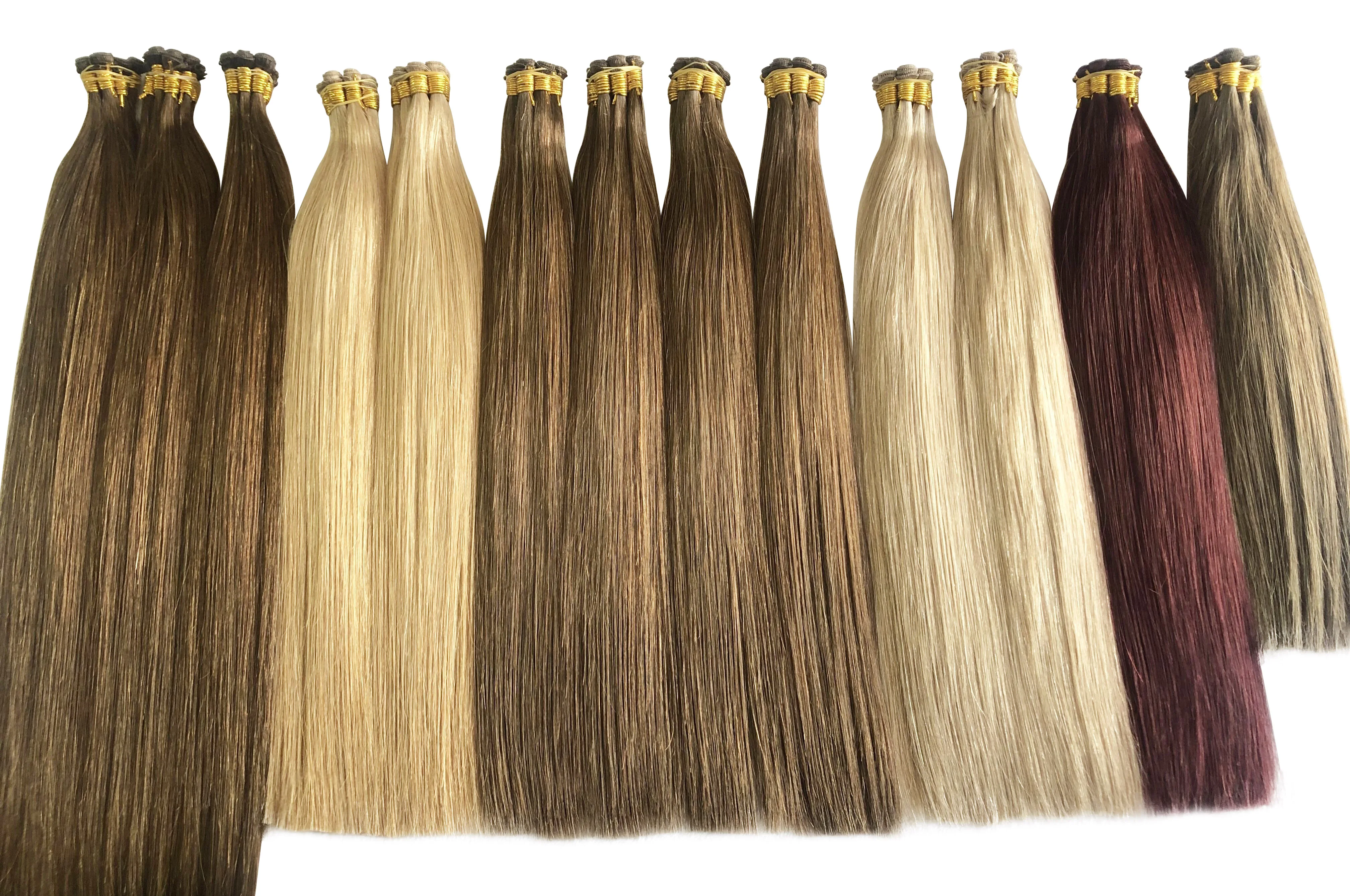 Top quality Cuticle aligned European remy hair hand tied weft hair extensions slavic hair