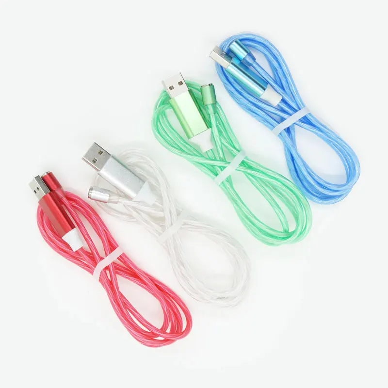 Custom Magnetic 3 in 1 Fast Charging USB Cable Flowing Light Phone Accessories  Led Luminous Type C Micro Lighting Data Cables