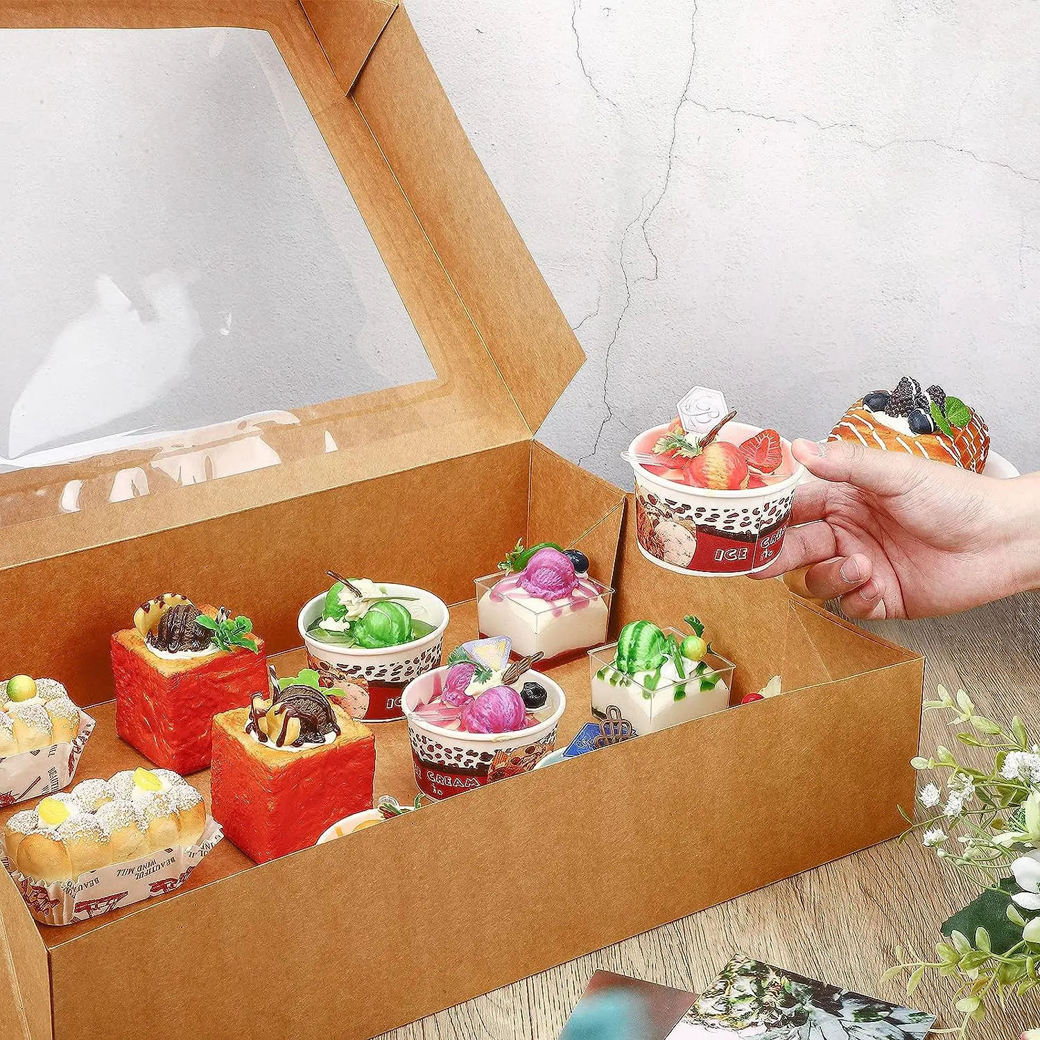 White Cookie Boxes Auto-Popup Treat Boxes Pies Muffins Donuts Pastries Bakery Boxes With Window