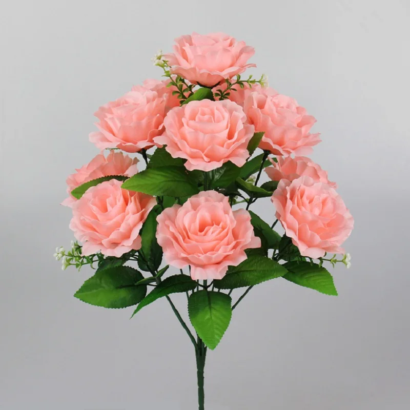 Cheap Price Custom High Quality Modern Style Wedding Artificial Flower 12 Polish Roses Bouquets