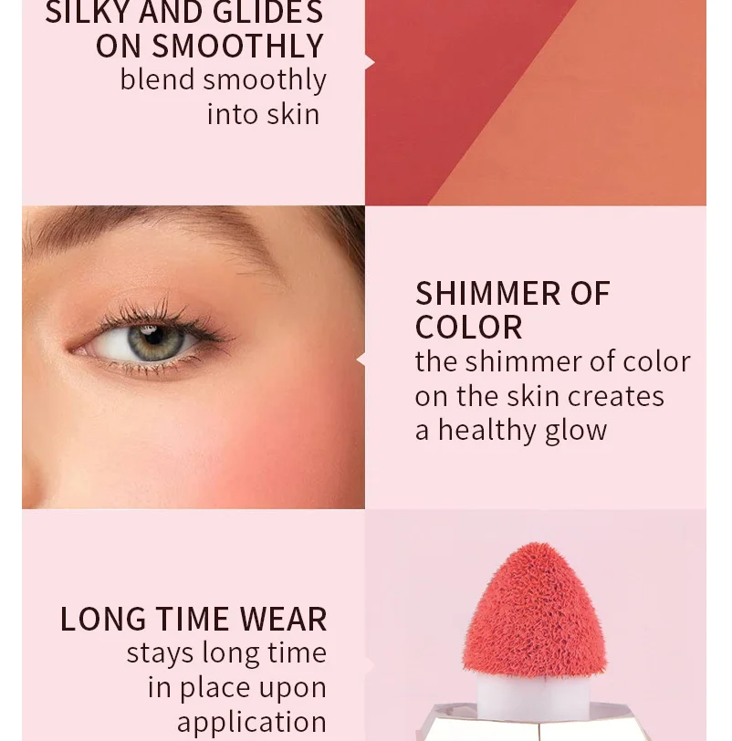 Wholesale 8 Colors Pink Square Shape Blush Cheek Natural Vegan Natural Smooth Waterproof Liquid Blush Private Label