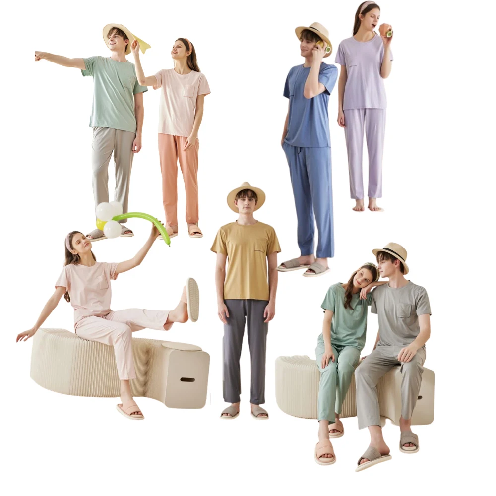 Мягкие Модальные приятные для кожи футболки штаны Домашняя одежда растягивающаяся Пижама для женщин и мужчин Пижама