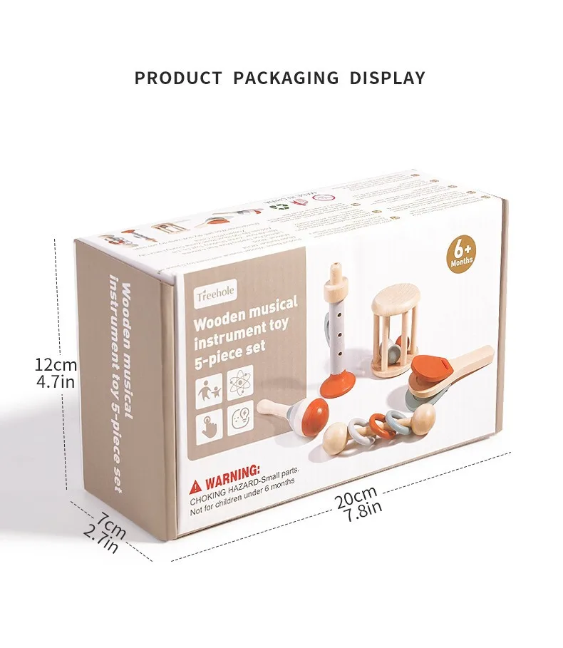 2024 New Learning  Organic Eco Wooden Rattles Baby Toys Educational Newborn Grasping Natural Tether Musical Instrument Shaker