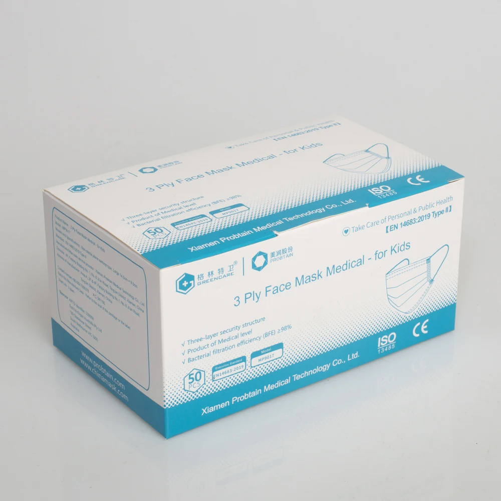 Дышащие Детские 3-слойные уход за кожей лица Тип ii нетканые одноразовые хирургические маски для лица 3ply маска