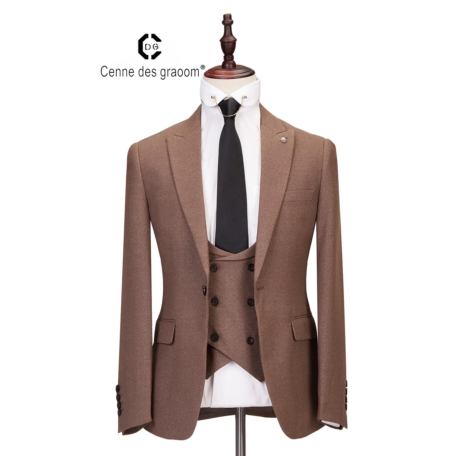 Mens Suits 3 Piece Slim Fit Wedding coffee Business Dinner Suit for Men Cenne des graoom Lapel Blazer Waistcoat Trousers