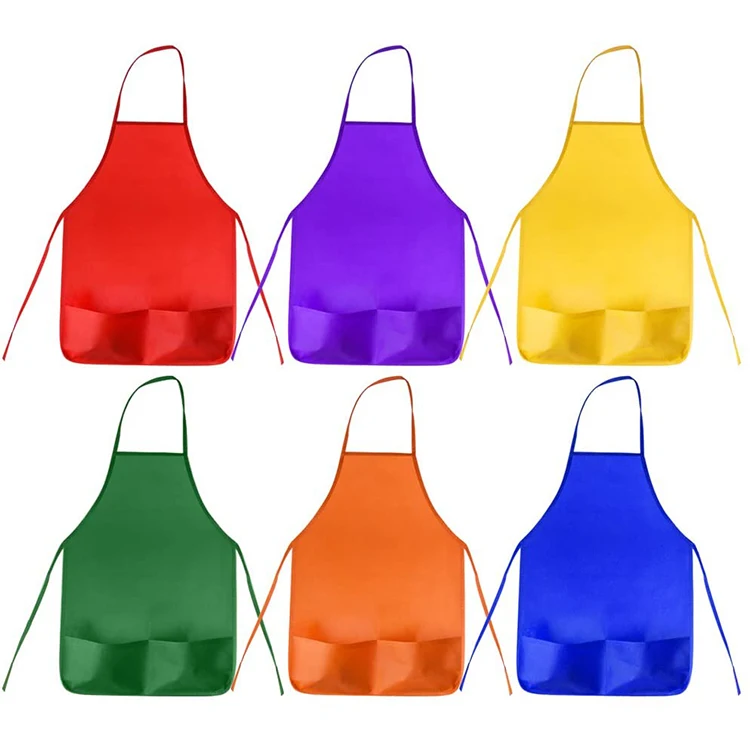 custom waterproof disposable colorful kids painting non woven fabric apron non-woven apron nonwoven apron