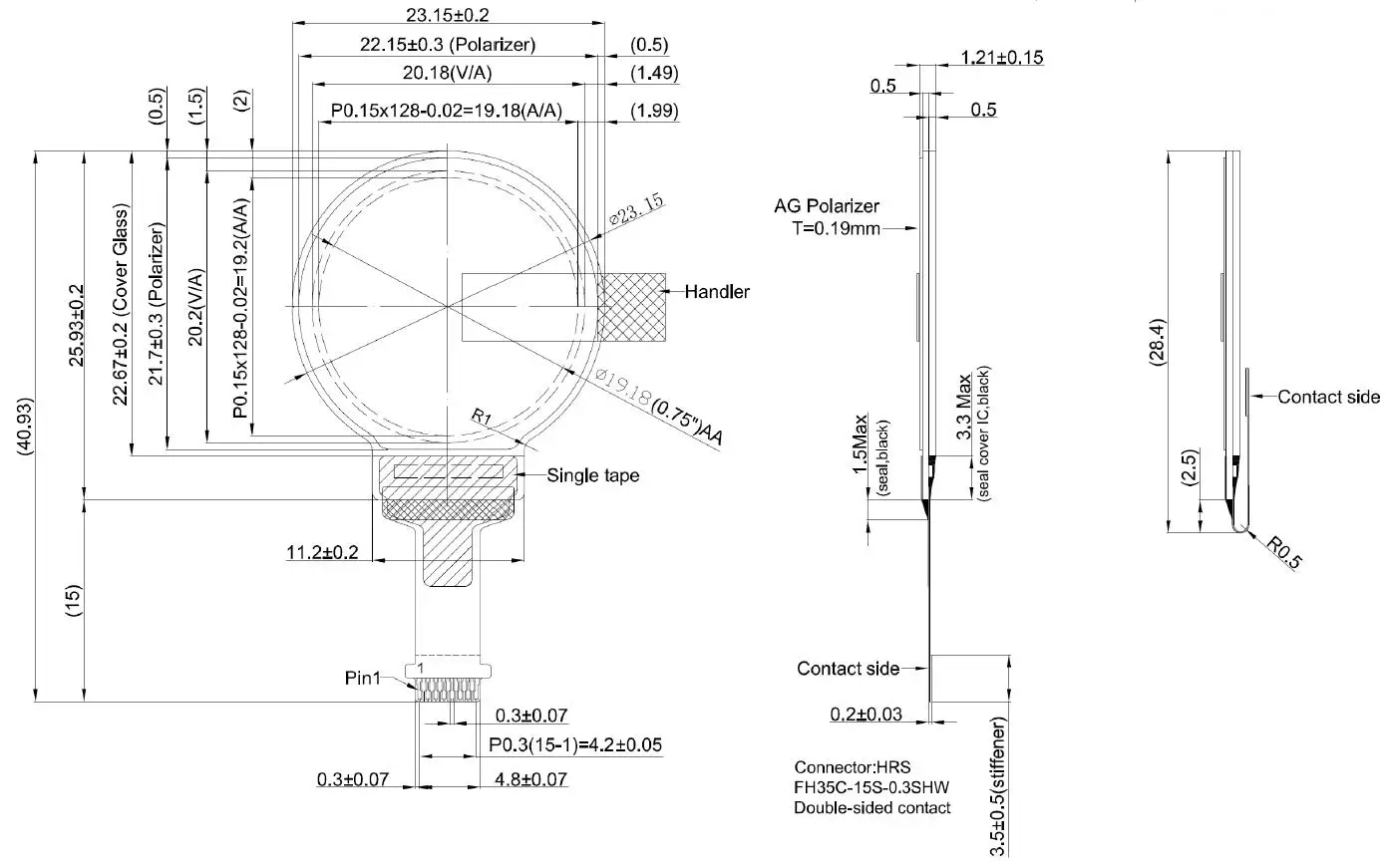 0.75 inch round small white 128x128 dots OLED display