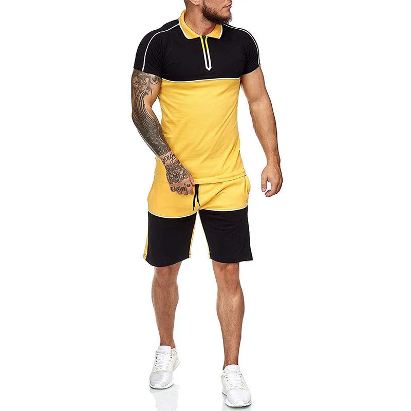 Wholesale plain tracksuit two piece polo shirt short set jogging suits with logo