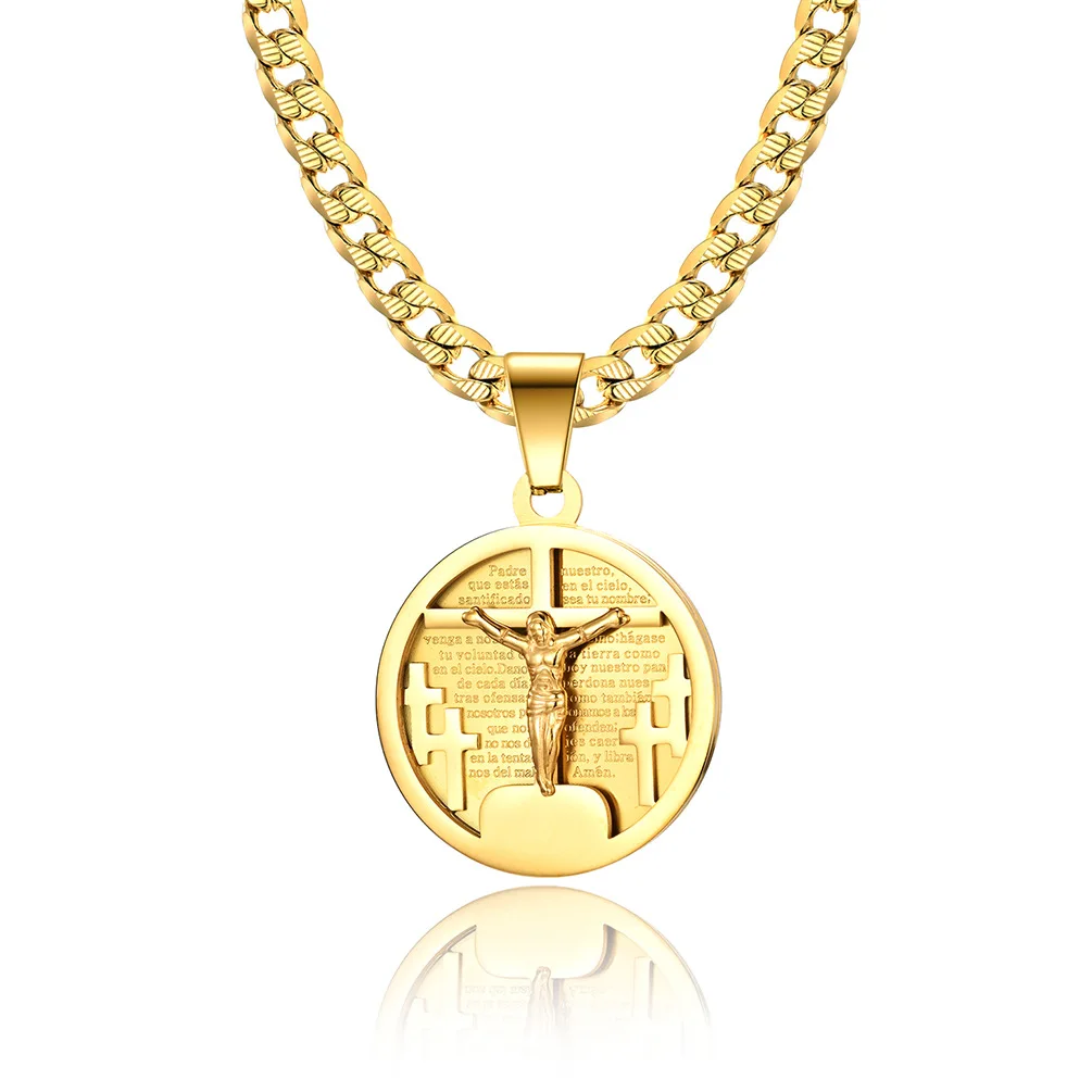 Wholesale Golden Stainless Steel Hip Hop Cuban Nick Less Women Gift Big Disc Medallion 18 K Gold Pendant Necklace