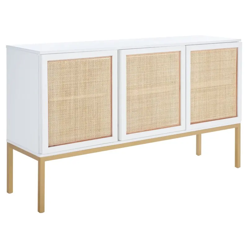 54' Wide Sideboard Buffet Table with Straw Weaving Sideboard Cupboard Living Room Furniture