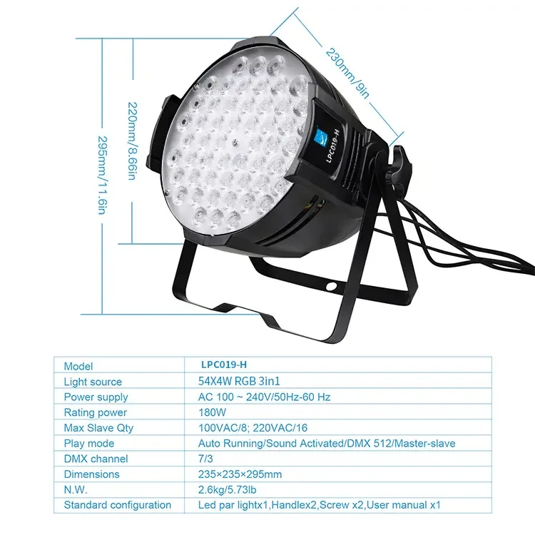 Big Dipper Led 54x4w RGB 3in1 Stage Light Dmx512 Par Light 120W Party Disco Lighting LPC019-H