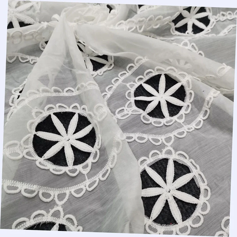 Unique Organza Embroidery Openwork fabric Gorgeous Design Floral Luxury Red Lace Fabric for Pillow