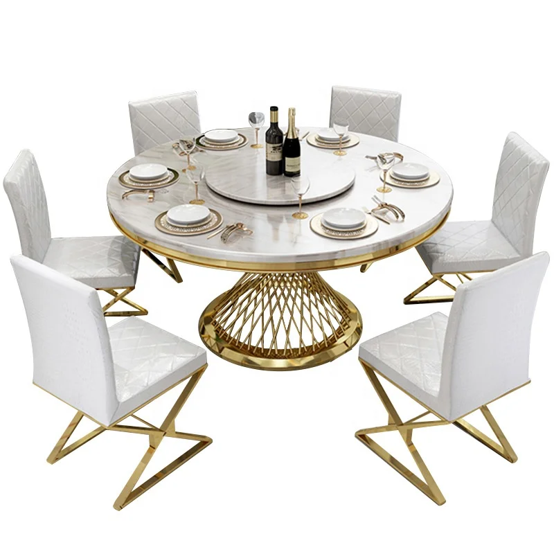 
Wholesale factory price European turkish gold stainless steel frame 4 chairs royal marble top table luxury dining table set 