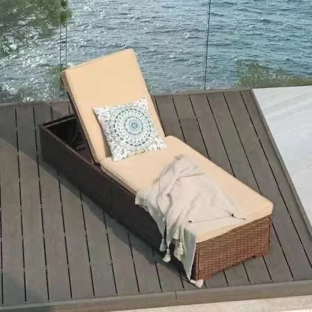 High quality Hotel Wicker Dark Brown Sunbed Patio Sun Lounger Swimming Pool Daybed Chaise Lounge Beach Rattan Reclining Chair