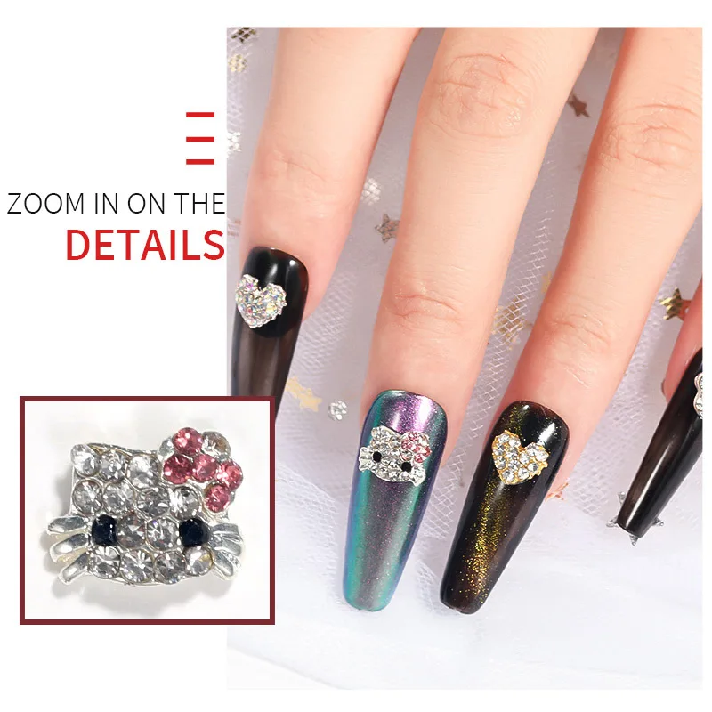 Free sample AB Diamond Nail Art Alloy Ornament Ketty Cat Love Swan Wings White Crown Nail Ornament