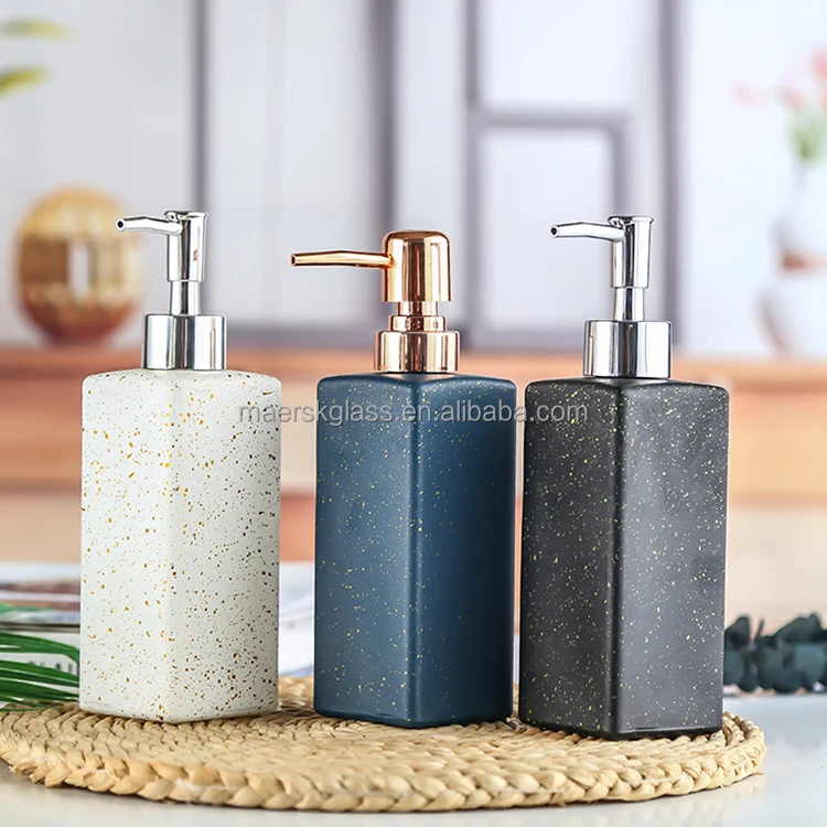 Multiqurpose 350ml Boston Glass Bottle Black Bule White Glass Soap And Lotion Dispenser With 304 Stainless Steel Pump