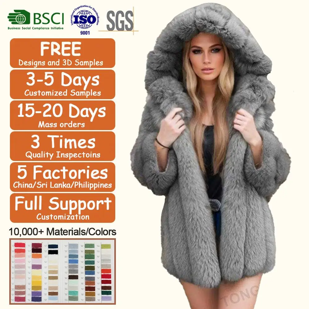 Custom Clothing Manufacturers Wholesale Plus Size Long Ladies Winter Coats Oversized Hood Women Faux Fox Fur Jacket Coats