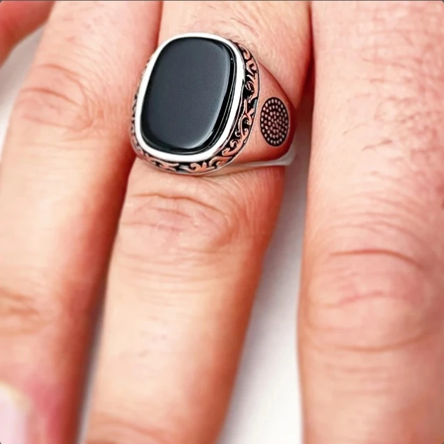 Black Onyx Ring Handmade Black Gemstone Turkish Jewelry Ring Waterproof Unisex Ring