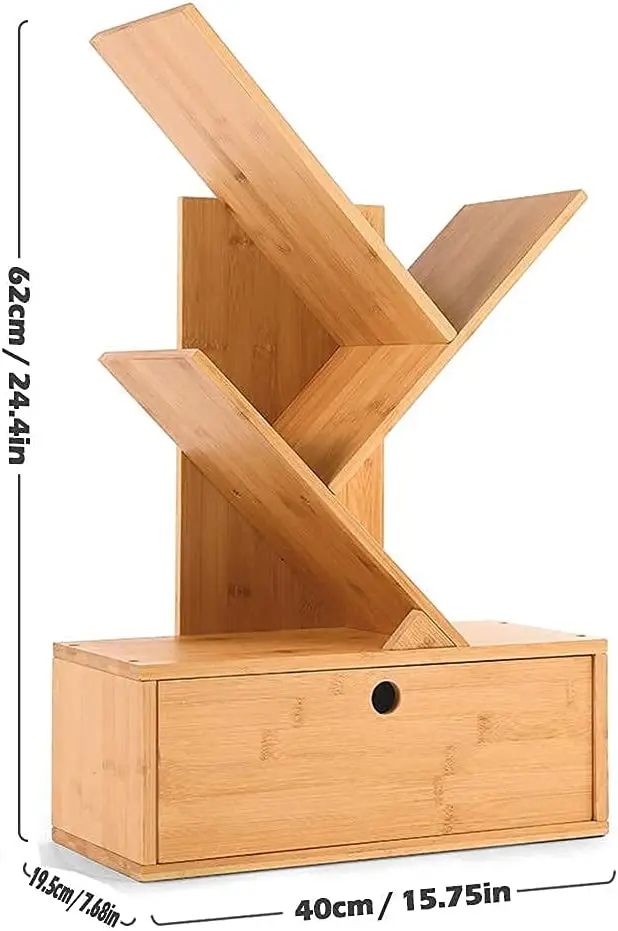 Wholesale Bamboo Wood Free-Standing Holder Organizer Tree Bookshelf Nordic4-Tier Small Book Rack Shelf