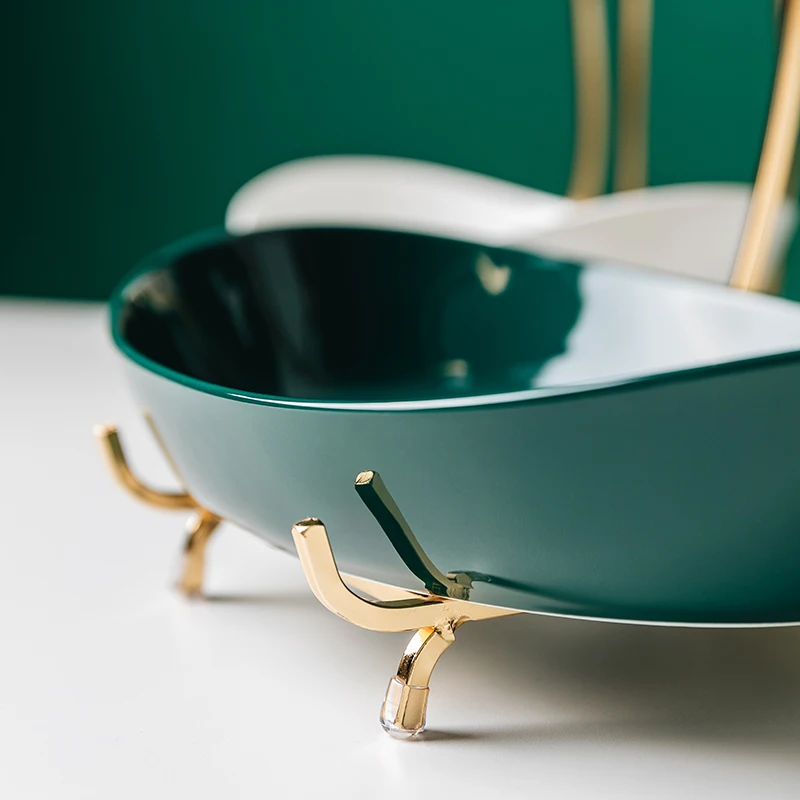 
Jade-cer European style luxury multi-layer fruit tray ceramic metal cake plate wedding hotel dessert plate display stand 