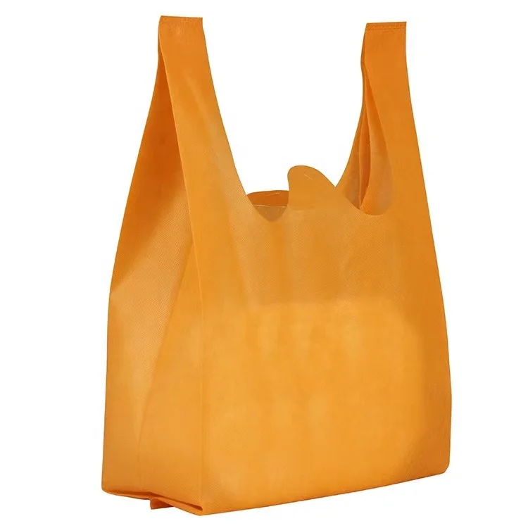 Wholesale non woven reusable w-cut vest bag grocery packaging nonwoven t shirt bag