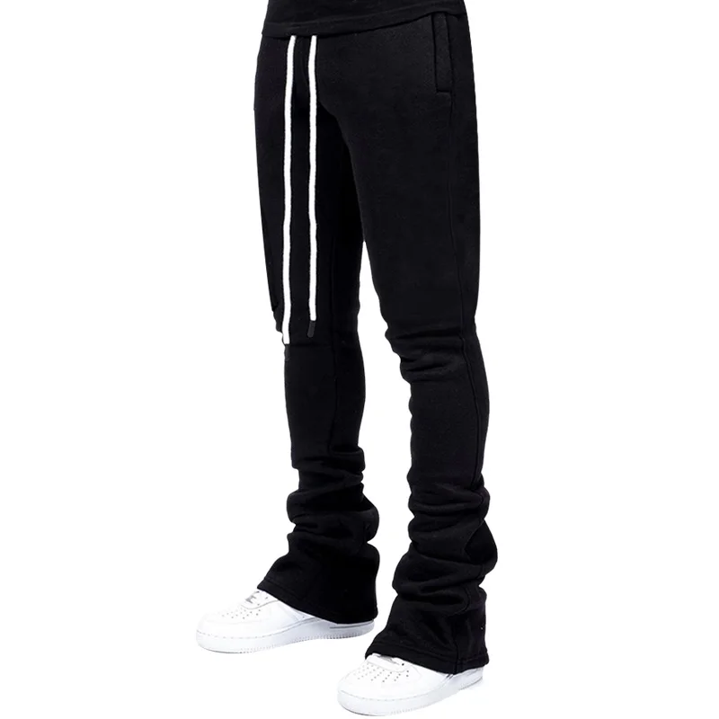 Streetwear Flare Stacked Pant Men Solid Color Pants Sweatpants Stacked Pants