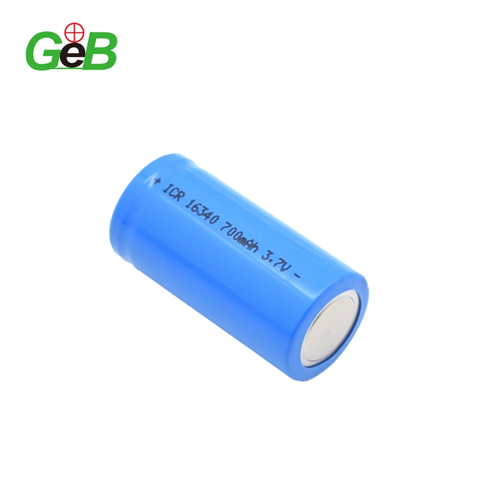 GEB Factory Price ICR 16340 Flat Top Cylindrical Li-ion Lithium Cell Batteries 3.7v 700mah Rechargeable Li Ion Polymer Bateria