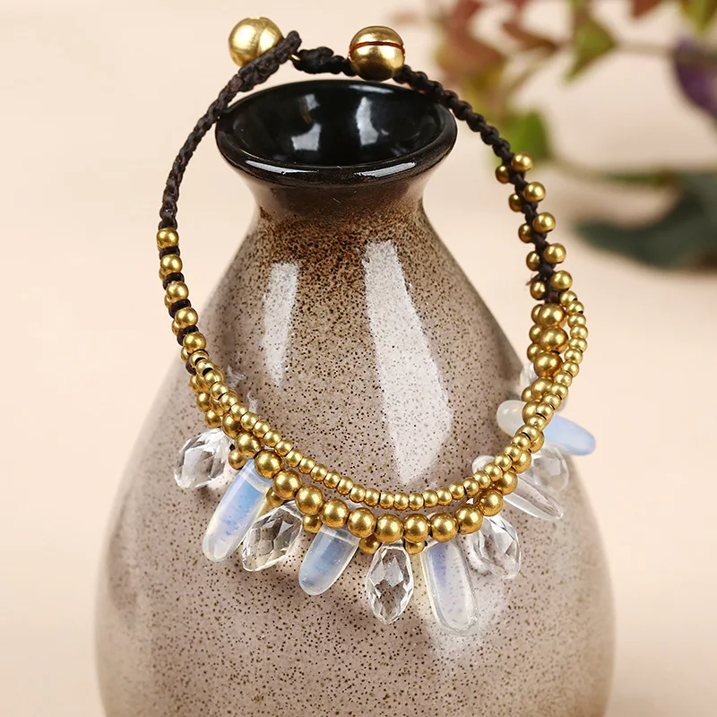 natural stone women bracelet boho style Wholesale women popular boho handmade nature quartz stone brass beaded bracelet jewelry