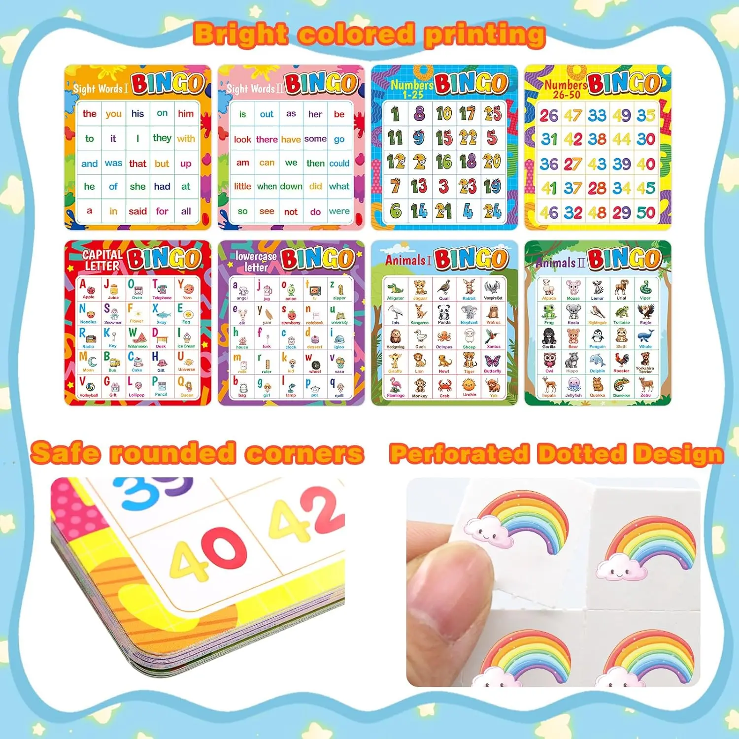 Alphabet Bingo Game Kids Sight Word Bingo Set Number Letter Animal Board Game for Kindergarten Preschool Counting