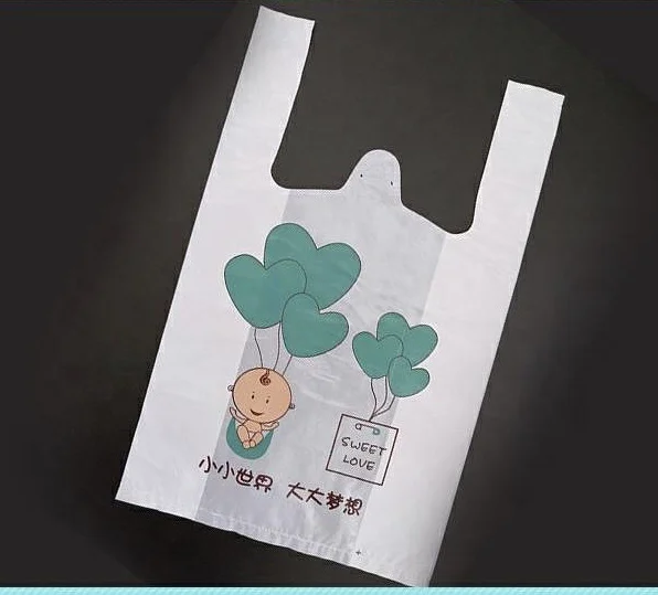 Custom wholesale cornstarch 100% biodegradable compostable plastic supermarket T shirt handle shopping bag