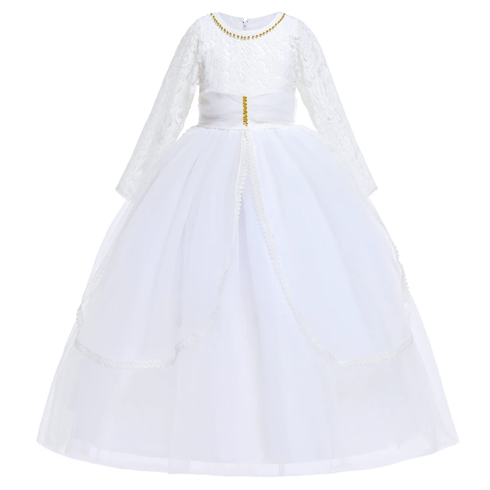 Baby Boutique Prom Dress Full-length Long Lace Sleeve Children Wedding Ball Gown