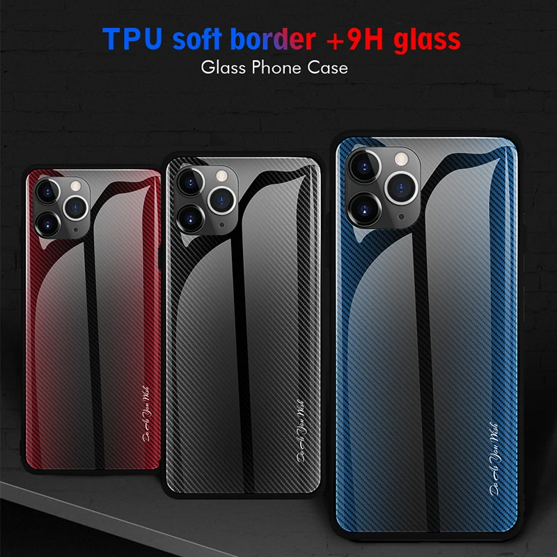 
Bumper gradient texture 9h tempered glass phone case for iphone 11 pro max 