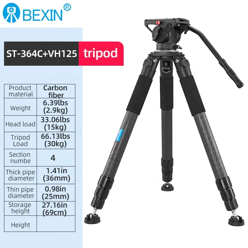 BEXIN ST364C professional heavy duty flexible carbon fiber camera holder tripod support dslr tripod stand for video cameras