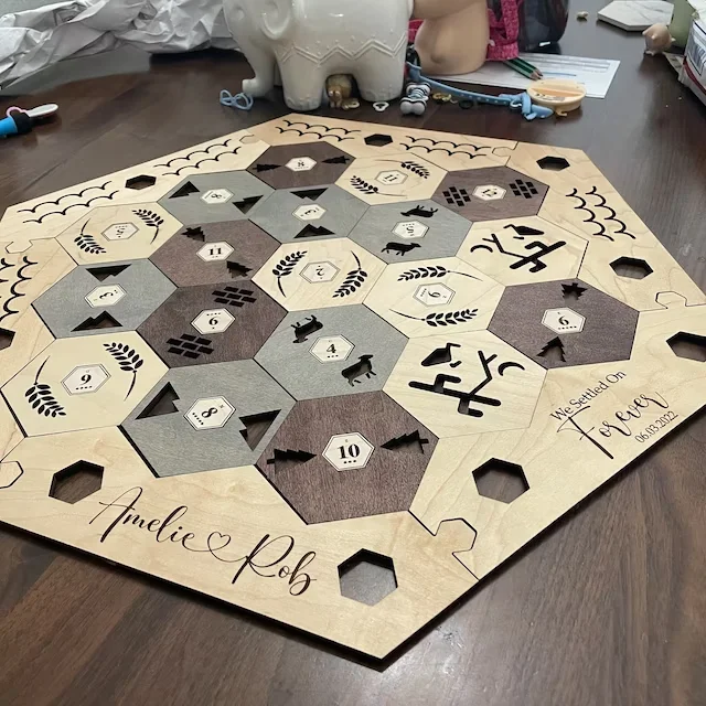 Custom Family games  wood Catan board  Board Harbor pieces Number Tokens Wooden Settler Game board for wedding /engagement gift