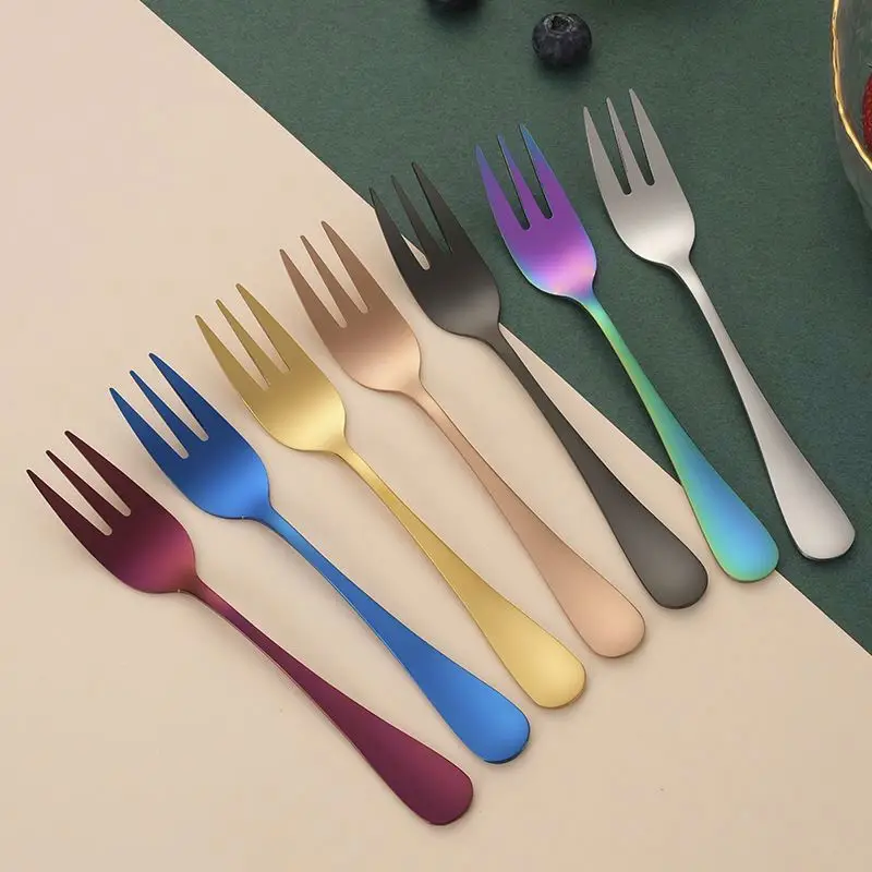 Wholesale Stainless Steel Comfortable Handle Fruit Fork Three-pronged Cake Dessert Fork