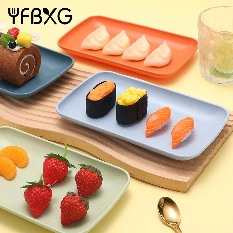 Microwave safe rectangular wheat straw plastic trays set sushi serving dishes restaurant food plates set