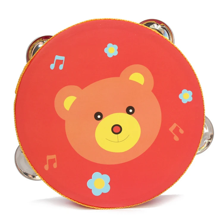 EN71 10cm Percussion Instrument  Cartoon Wooden tambourine Handheld Bell Musical
