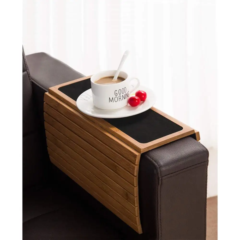 Bamboo Anti-Slip Armrest Organizer Wooden Sofa Arm Tray Table