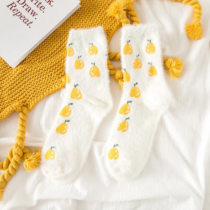 Hot Sale Comfortable Socks With AvocadoThick Warm Cartoon Fruit Mint Low Cut Winter Socks For Women