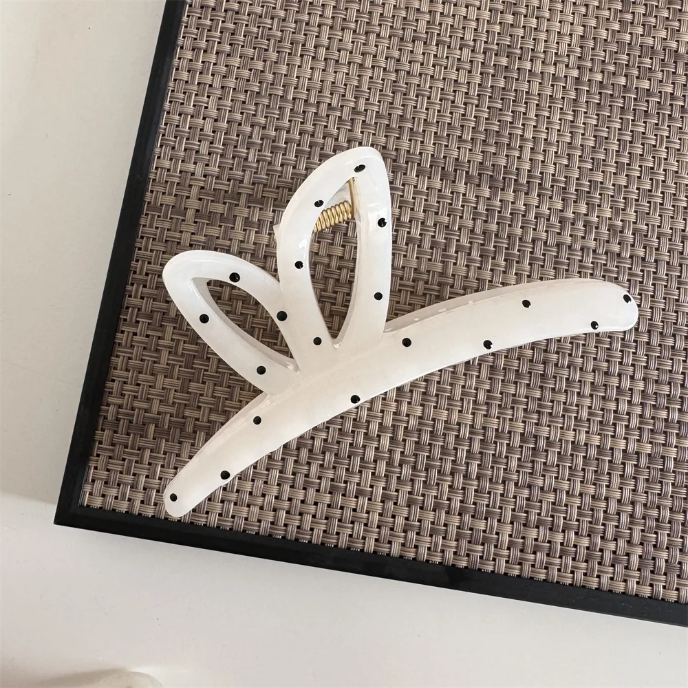 Japanese Style White Color Black Dot Printed Plastic Hair Claw Clip Fancy Large Hair Clips for Thick Hair Girls