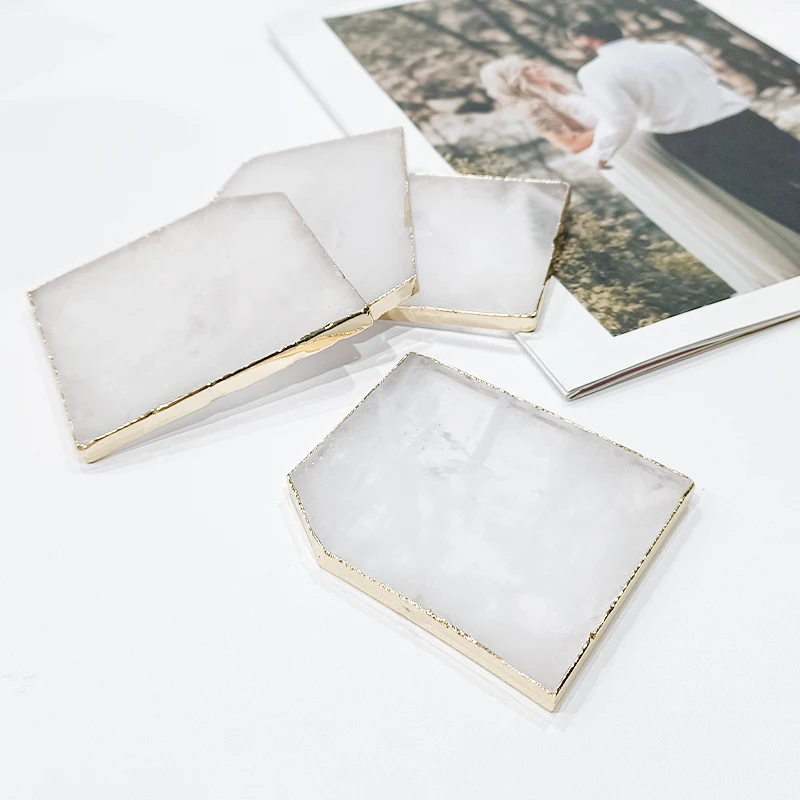 2024 Unique Kitchen Accessories Rose Quartz Slate Gemstone Crystal Coasters
