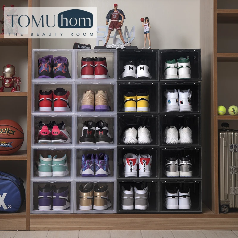 Acrylic Clear Customised Boxes Custom Logo Drop Front Shoes Box Stackable Packaging Magnetic Jordan Shoe Box