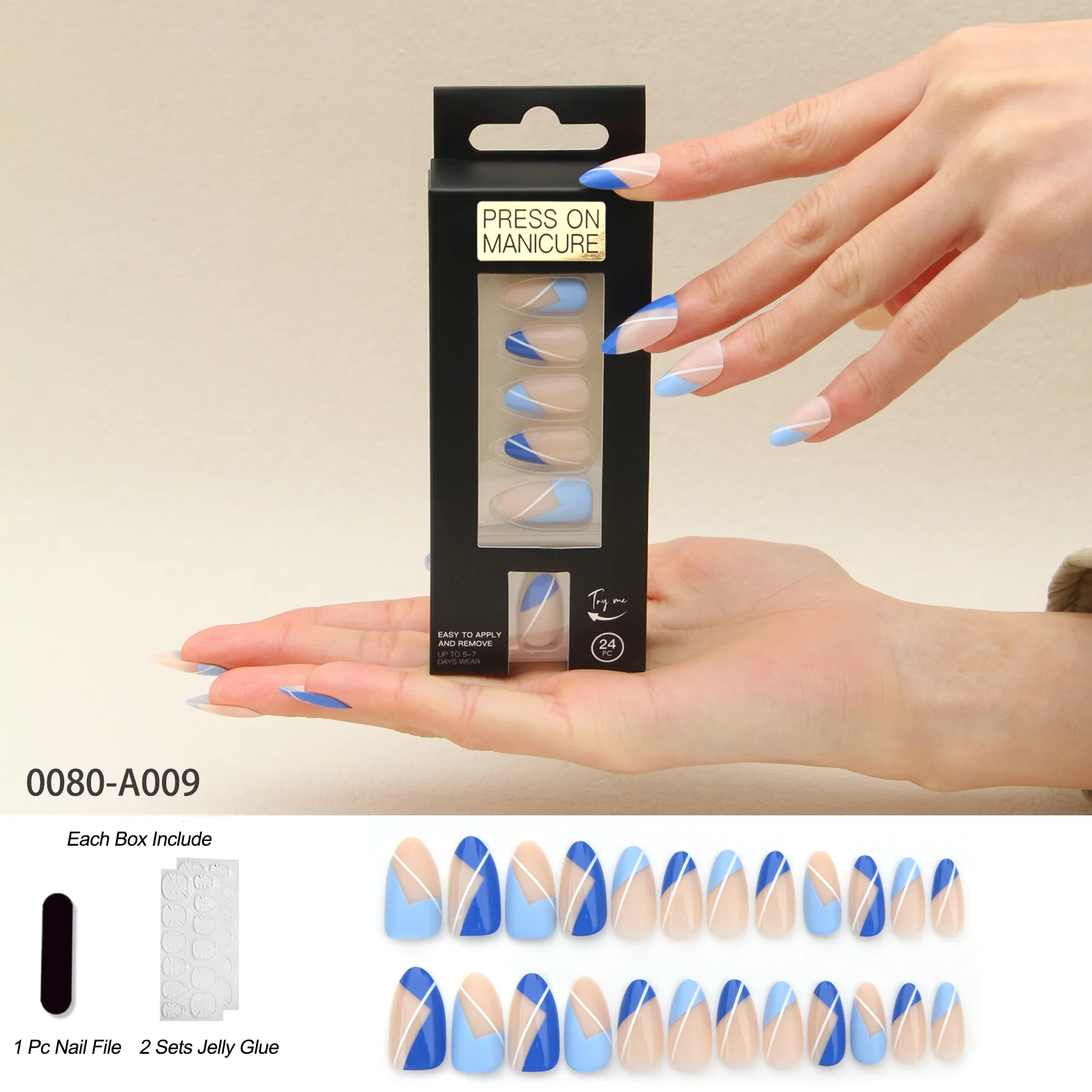 solid matte Almond Tapered Gel-Nail X Customize Logo Stiletto French Full Cover Nail Tips With White Box Packing