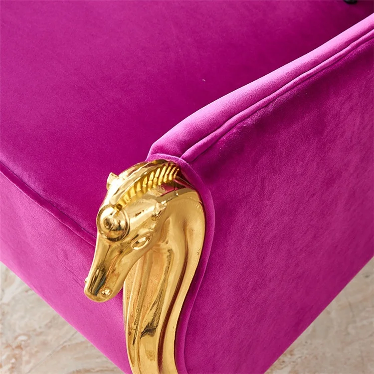 Noble Design Single Sofa Chair Rams Head Decor Pure Copper High Back Chrome Gold Finish Genuine Leather Wood Home Furniture