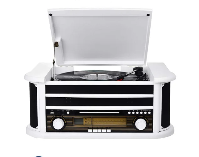 Multi turntable player wooden white turntable vinyl record player gramophone 3 speed
