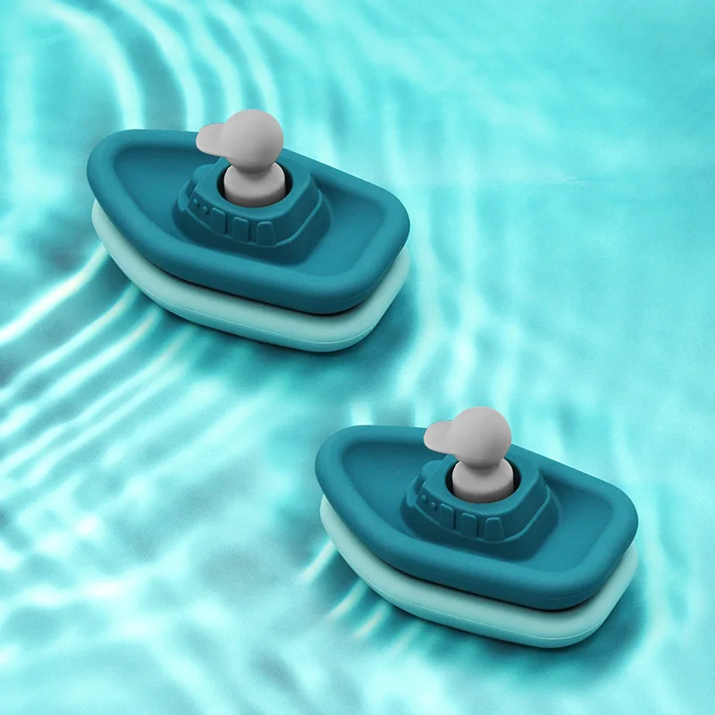 Stock Bpa Free Food Grade Silicone Bath Water Toys Stacking Toy For Kids Boat Baby Bath Toy