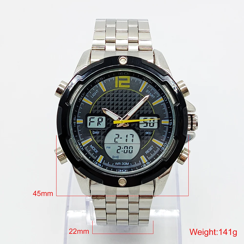 Stainless steel back water resistant fashion multifunctional watch Digital Sport Quartz Wrist watch