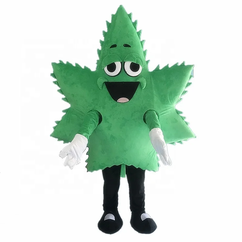 Easy wearing human size soft plush happy face maple leaf mascot costume for party event fit all adult green maple leaf costume