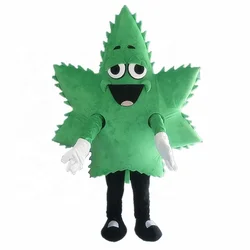 Easy wearing human size soft plush happy face maple leaf mascot costume for party event fit all adult green maple leaf costume