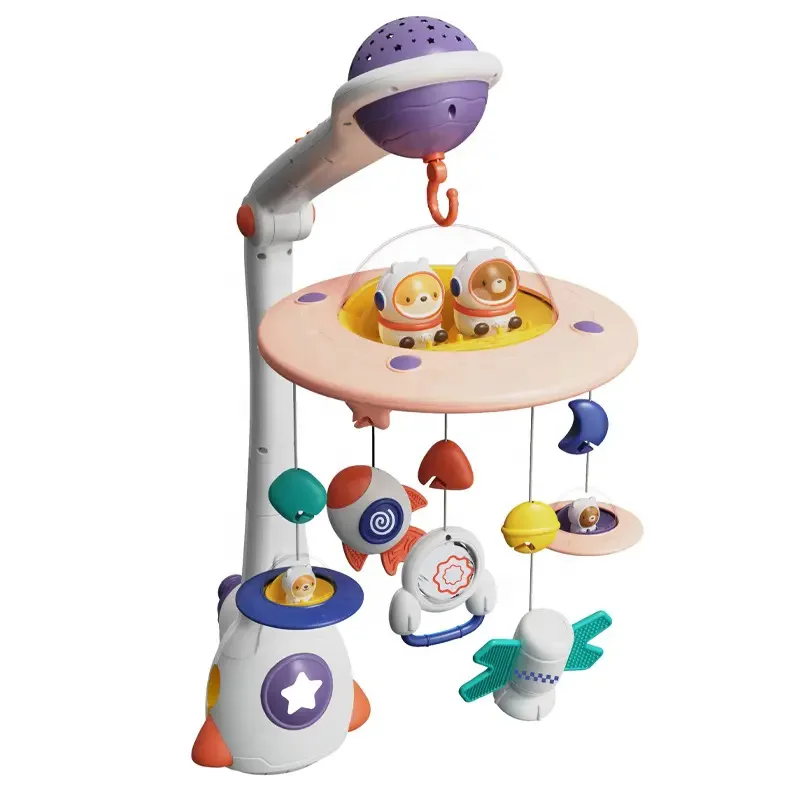 Multi-function space baby rotating bed bell light music projection remote control crib baby mobile baby toddler toy